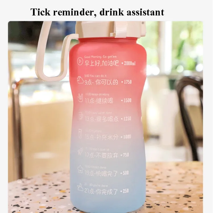 2000ml Frosted Gradient Color Large-Capacity Sports Water Cup Outdoor Portable Straw Water Bottle(Blue White)