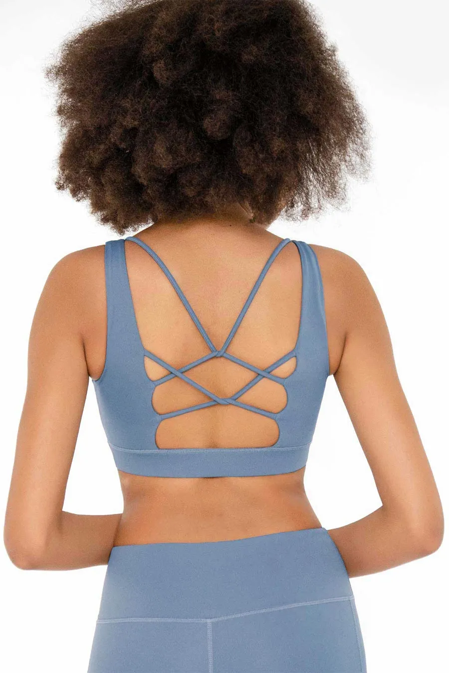 4 for $54 - Sky Blue Kelly Strappy Open-Back Padded Sports Bra - Women