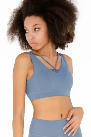 4 for $54 - Sky Blue Kelly Strappy Open-Back Padded Sports Bra - Women