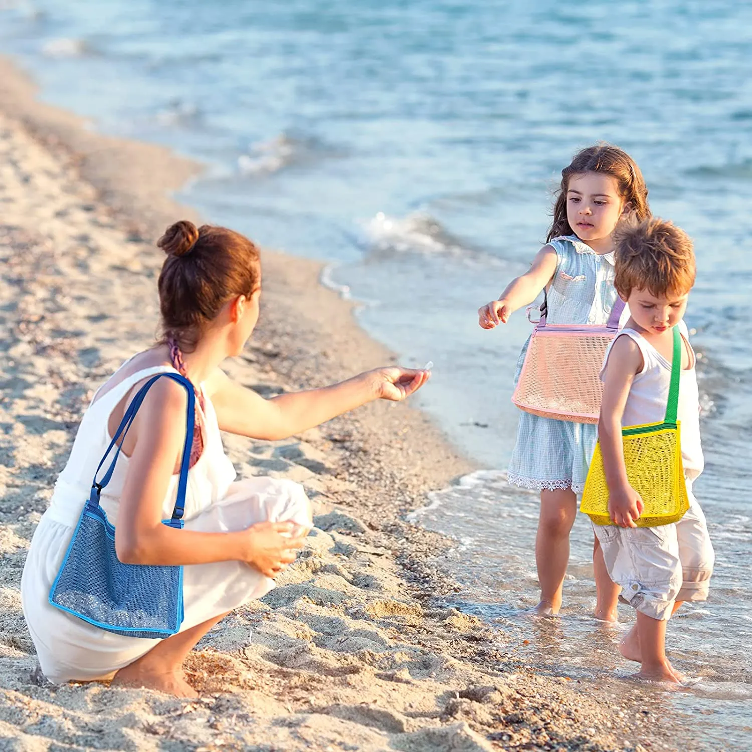 (4 Pack) Beach Seashell Bag for Kids Shell Collecting | JOTO