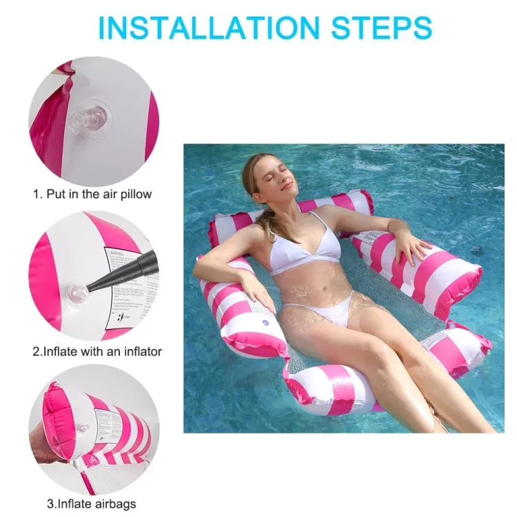 4-tube PVC Inflatable Foldable Floating Row Summer Swimming Pool Water Hammock(Diagonal Stripe Rose Red)