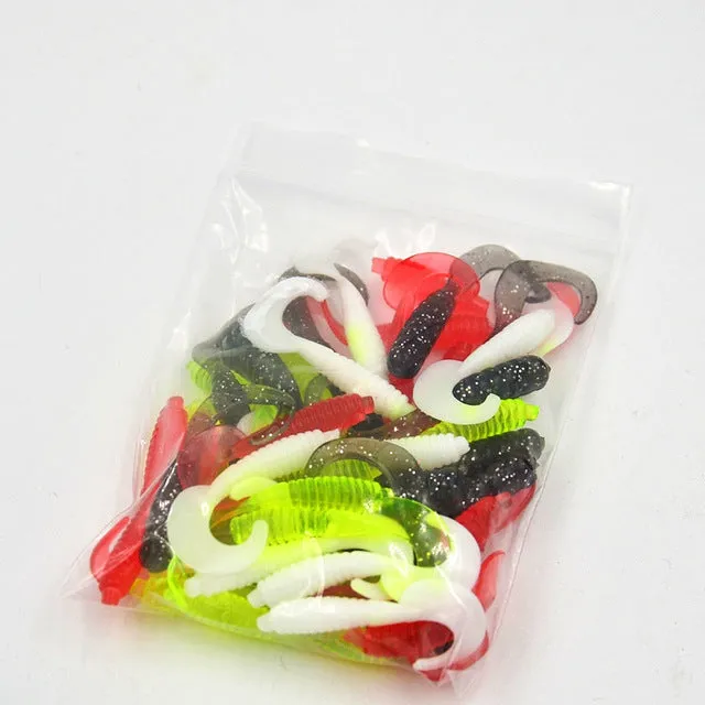 50Pcs 4cm 0.7g Soft Silicone Rubber Worms Fishing Lure Artificial Maggot Grub Worm Carp Fishing Bait for Sea River Lake Fishing