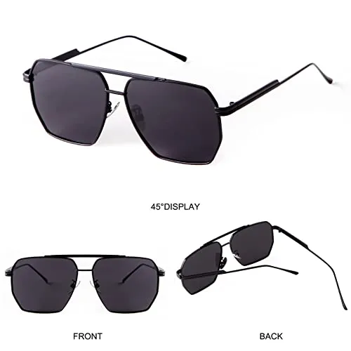 ADE WU Black Oversized Square Polarized Sunglasses Women Men Big Black Square Aviator Polarized Sun Glasses Trendy