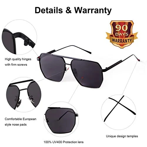 ADE WU Black Oversized Square Polarized Sunglasses Women Men Big Black Square Aviator Polarized Sun Glasses Trendy