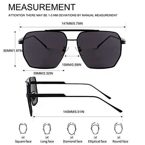 ADE WU Black Oversized Square Polarized Sunglasses Women Men Big Black Square Aviator Polarized Sun Glasses Trendy