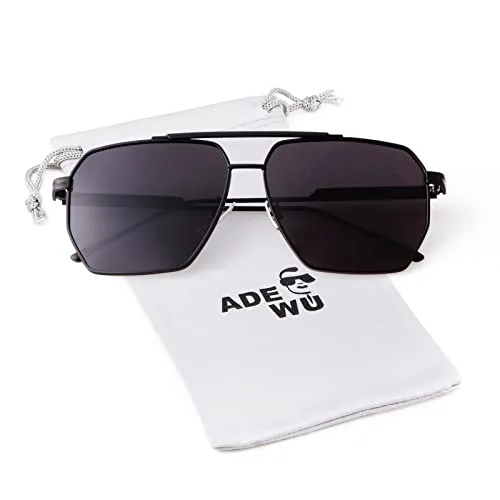 ADE WU Black Oversized Square Polarized Sunglasses Women Men Big Black Square Aviator Polarized Sun Glasses Trendy