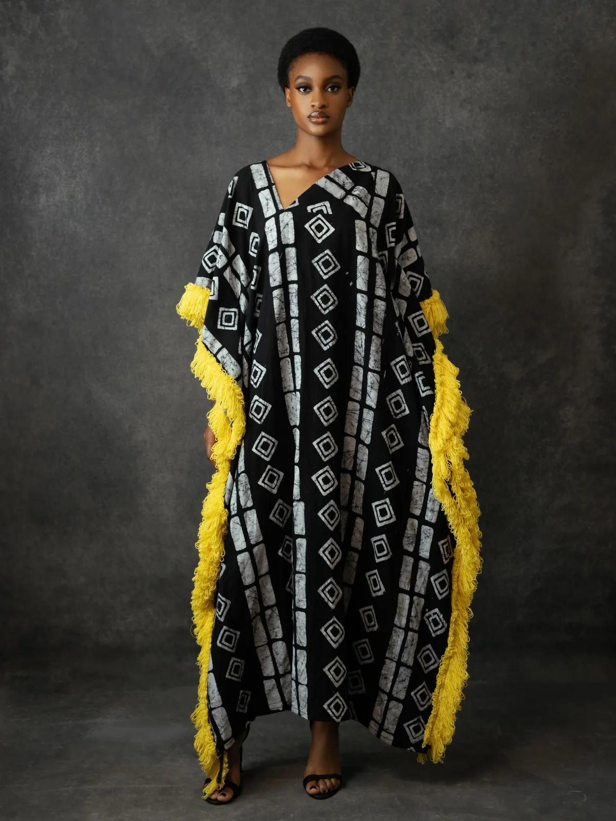 Adire Kaftan with Wool Detail