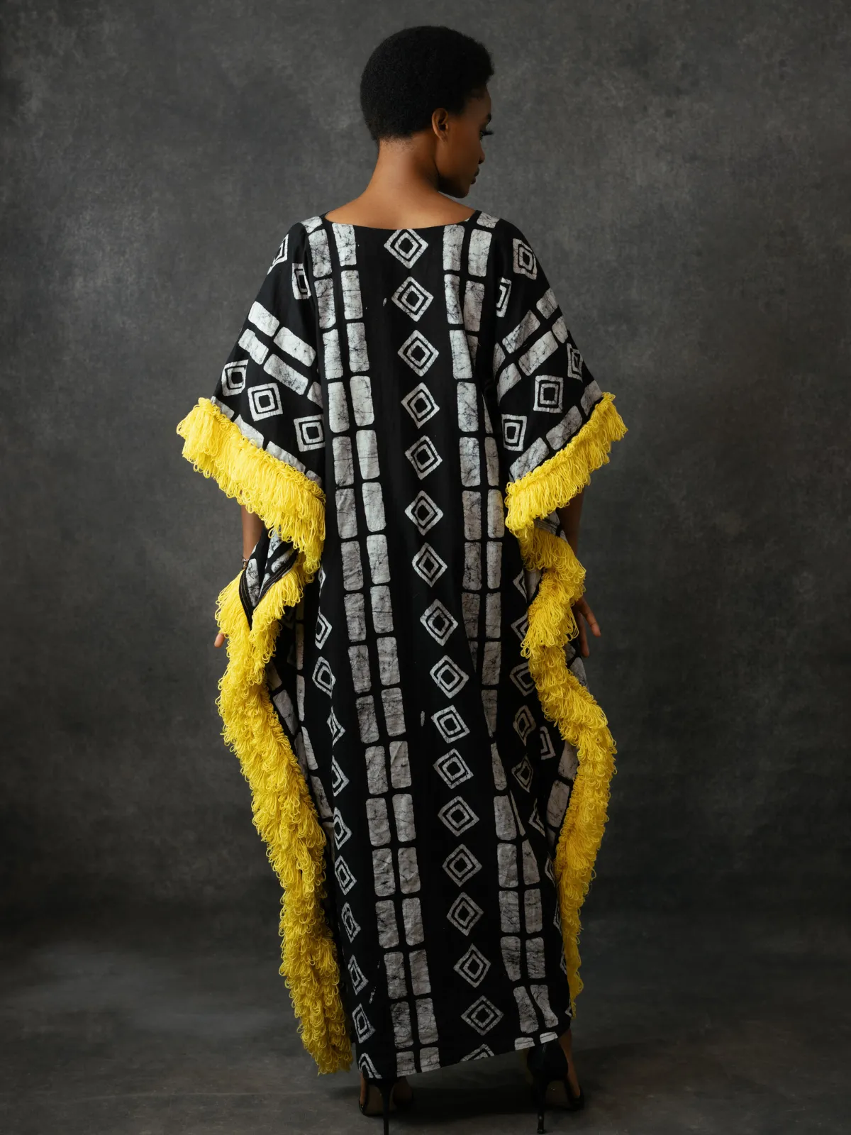 Adire Kaftan with Wool Detail