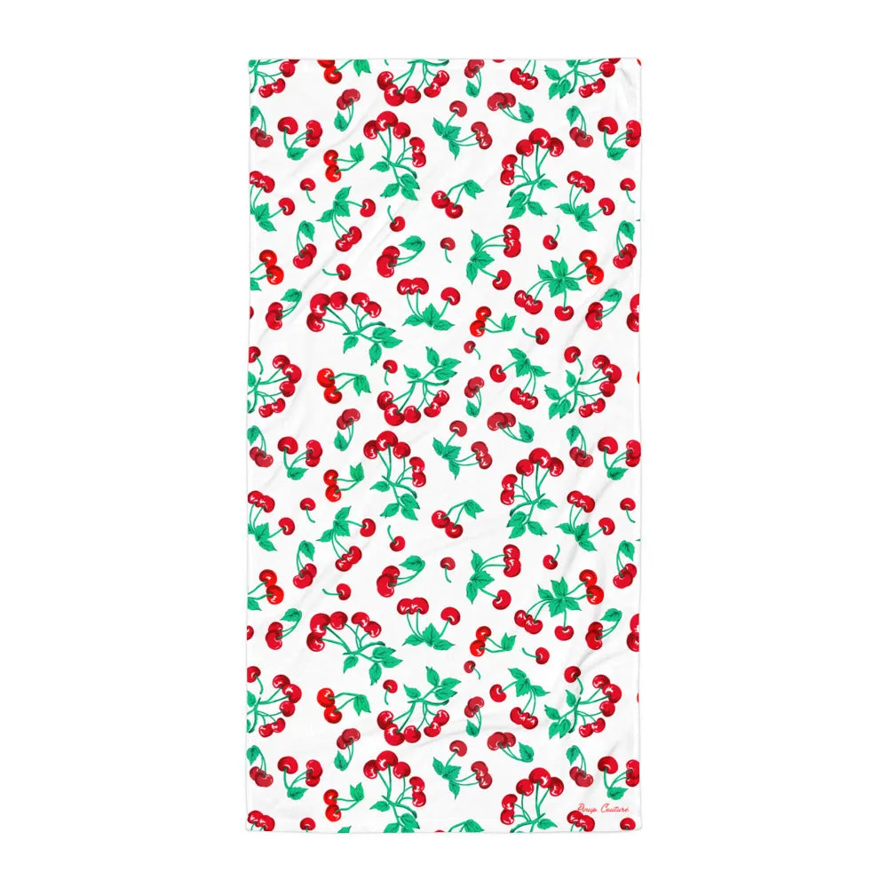 Arden White Chocolate Cherry Girl Beach & Bath Towel | Pinup Couture Home