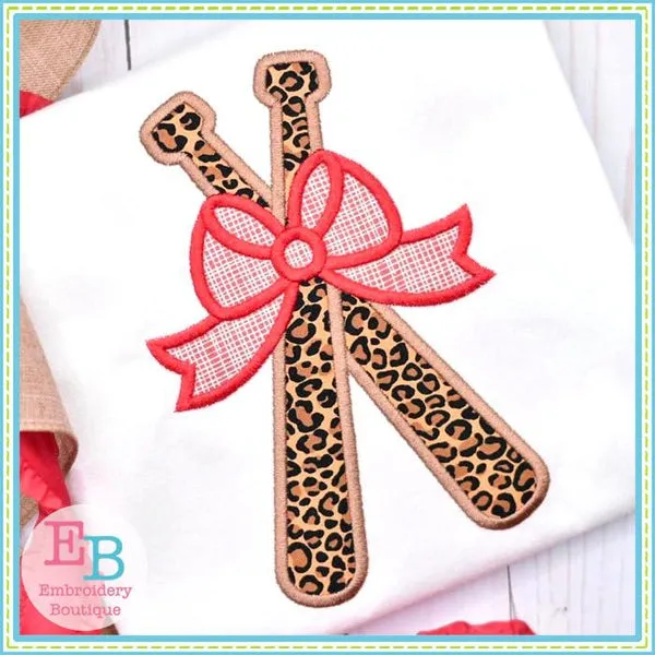 Baseball Bats Bow Satin Applique