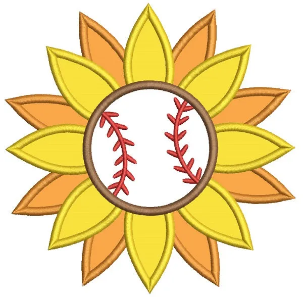 Baseball Sunflower Applique Machine Embroidery Design Digitized Pattern