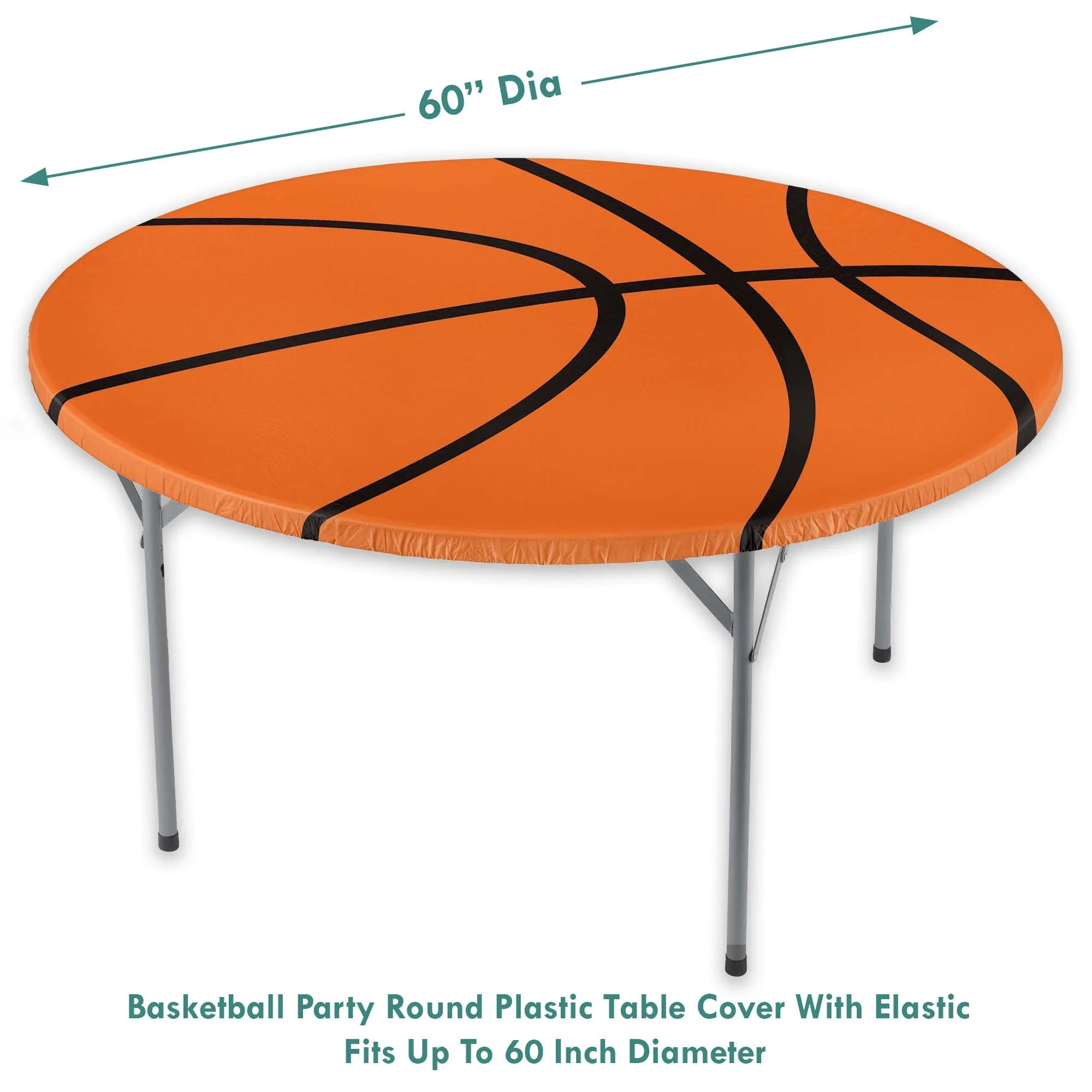 Basketball Party Round Plastic Table Cover With Elastic, Fits Up To 60 Inch Diameter