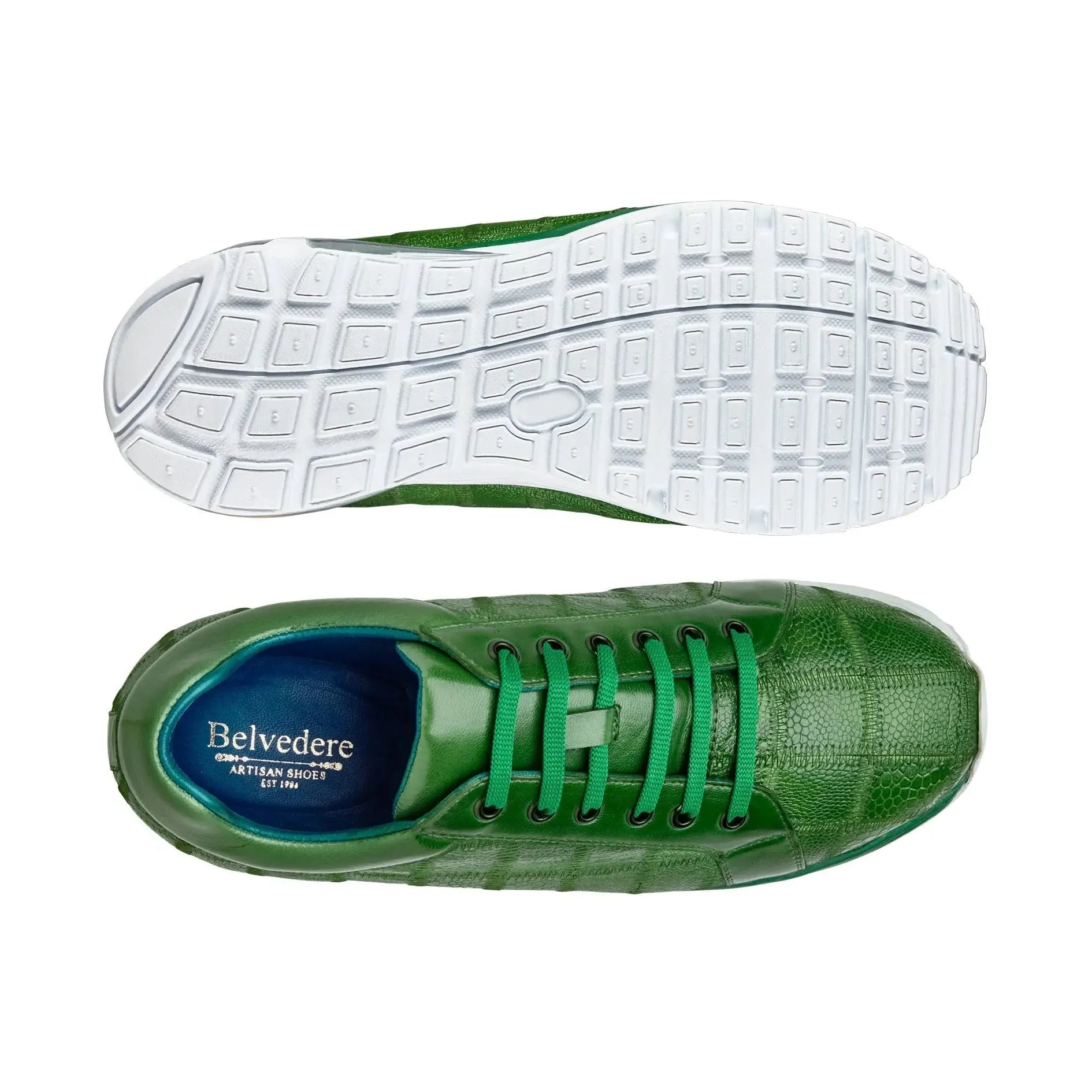 Belvedere Magnus in Emerald Ostrich Patchwork Sneakers