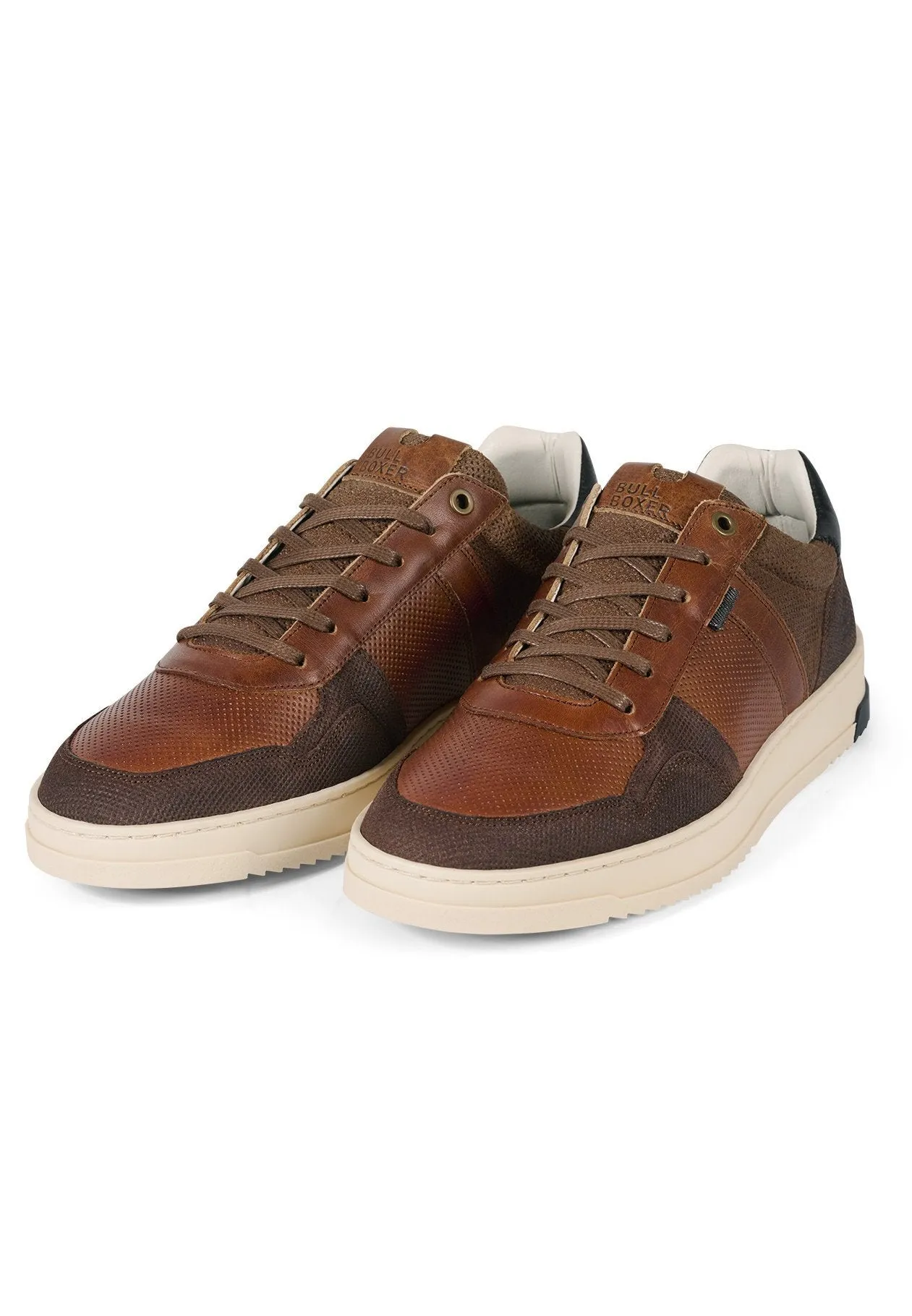 BullBoxer Cognac Leather Sneakers with Off-White Sole