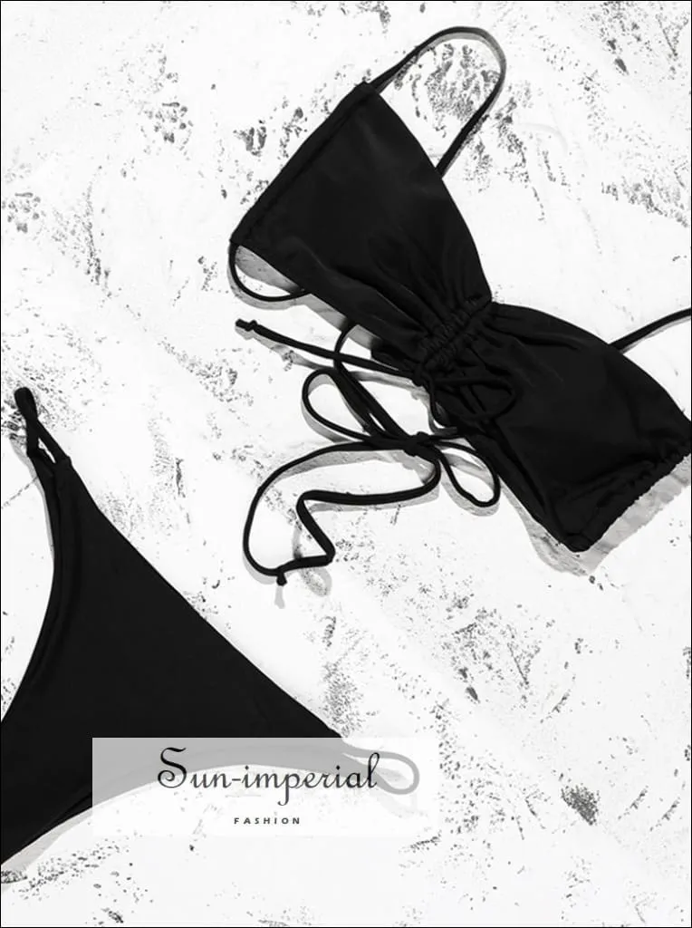 Cinched Bralette Bikini Swimsuit - Black