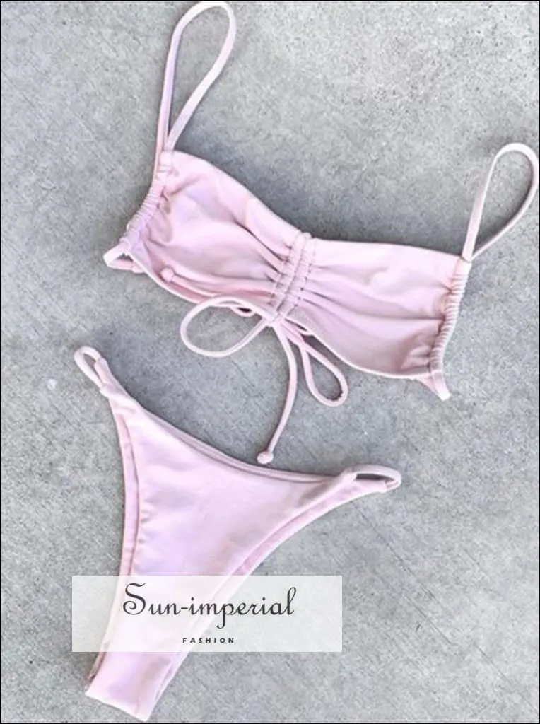 Cinched Bralette Bikini Swimsuit - Pink