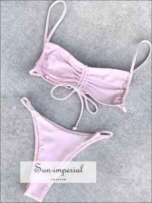 Cinched Bralette Bikini Swimsuit - Pink