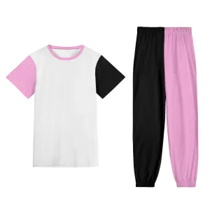 Color Block Womens Short Sleeve Sports Outfit Set