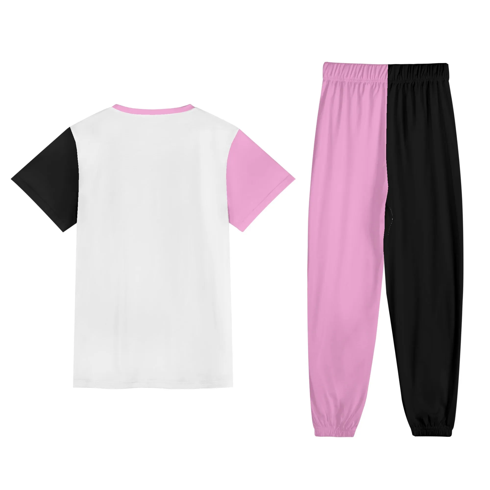 Color Block Womens Short Sleeve Sports Outfit Set