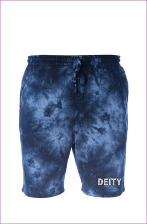 Deity Embroidered Premium Tie Dye Navy Fleece Shorts