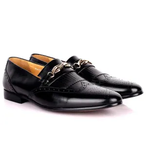 Dino Verratti Comfort Black Leather Fringe Chain Logo Designed Men's Shoes