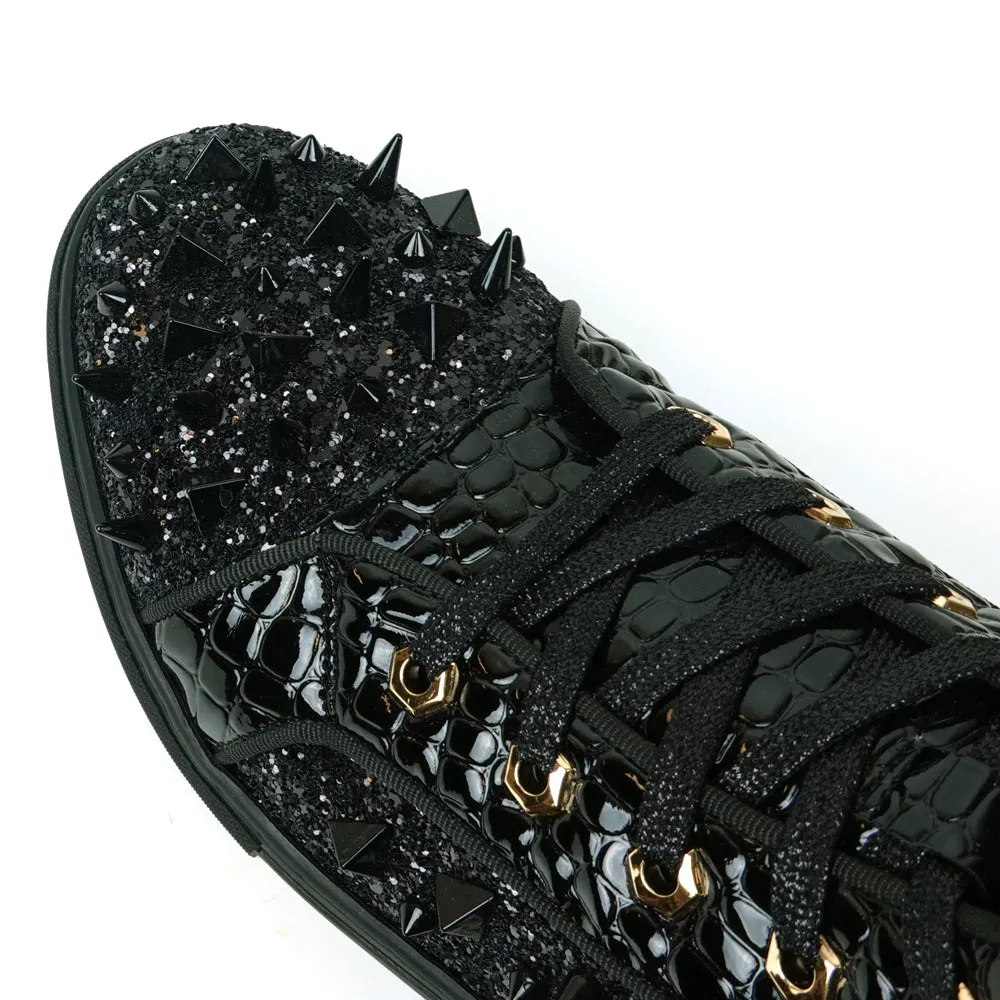 Fiesso Black Spiked Crystal High Top Sneakers