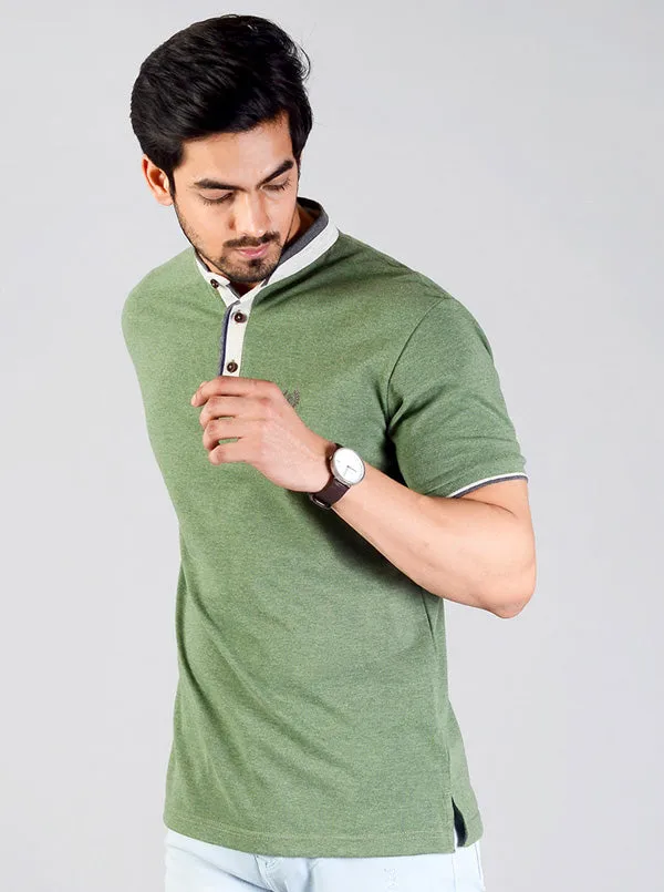 Hedge Green Solid Slim Fit Polo T-shirt | Greenfibre