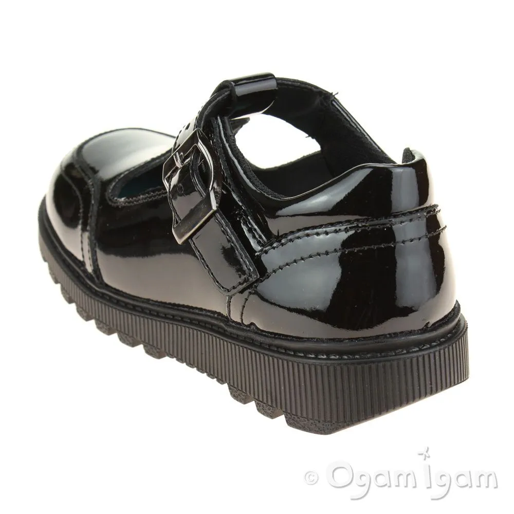 Hush Puppies Kerry Girls Black Patent T-bar School Buckle Shoe