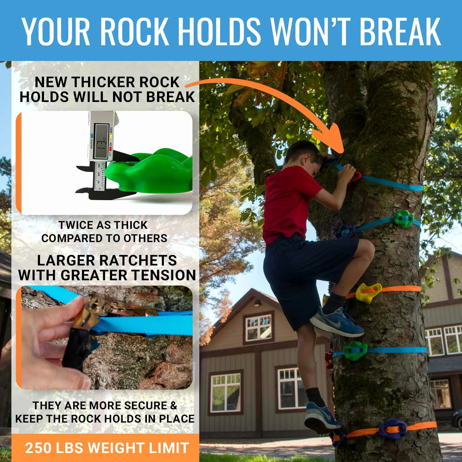 Hyponix Ninja Tree Climbing Kit 16 Rock Climbing Holds for Kids 5 to 12