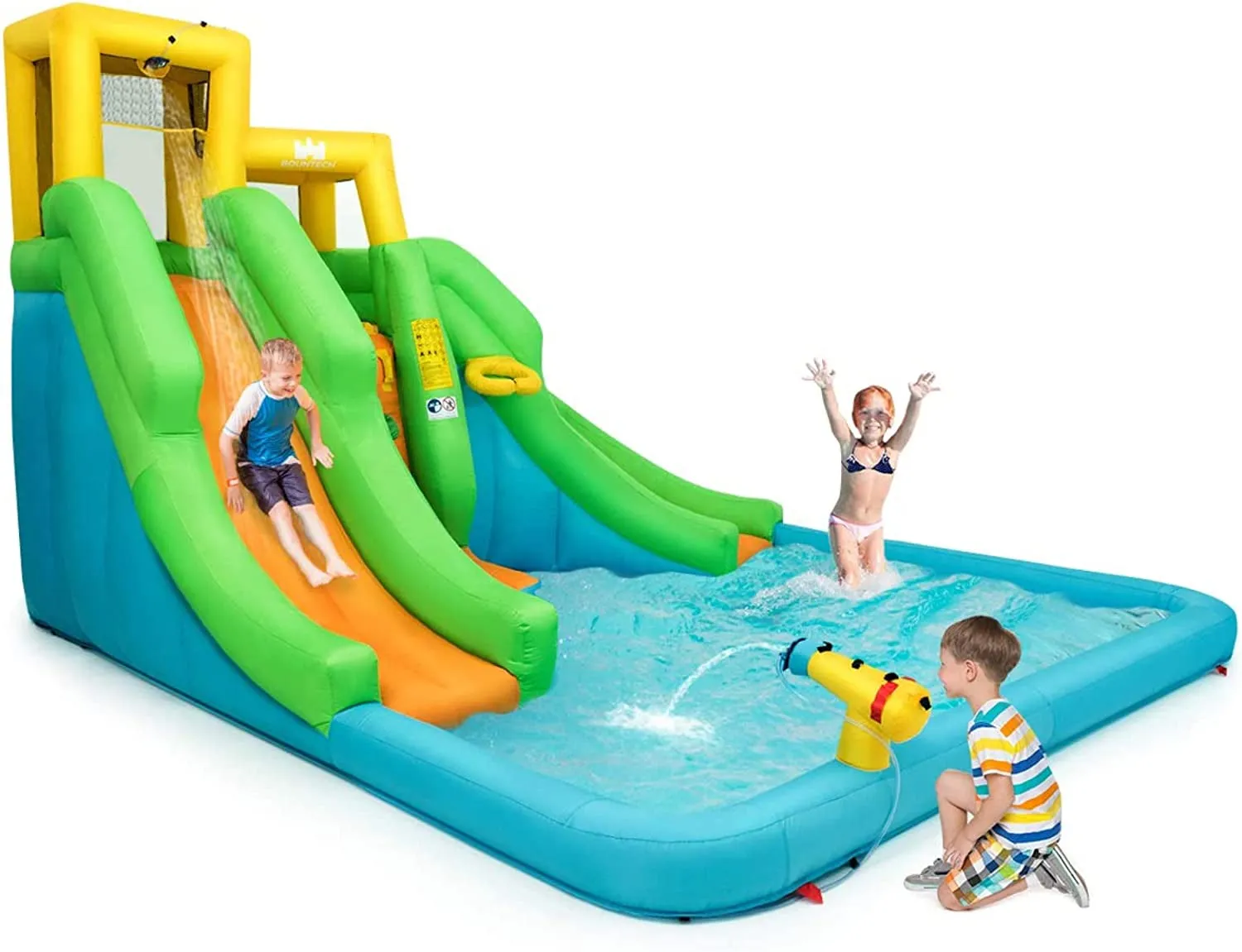 Inflatable Water Slide, 6 in 1 Giant Waterslide Park for Kids Outdoor Fun with 480W Blower, 2 Slides, Splash Pool, Blow up Water Slides Inflatables for Kids and Adults Backyard Party Gifts