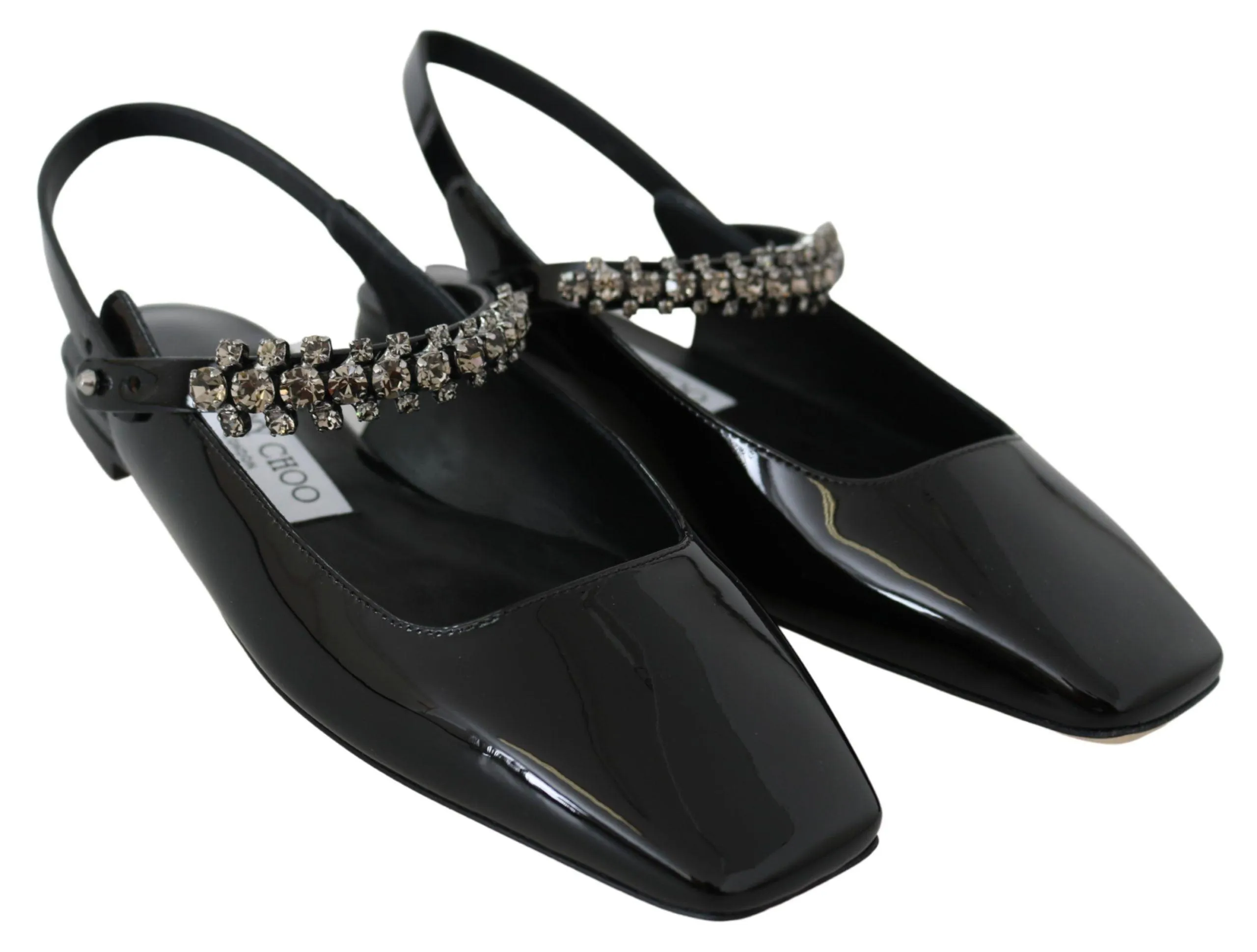 Jimmy Choo Black Patent Leather Mahdis Flat Shoes