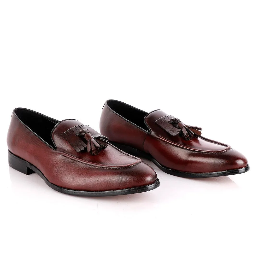 John Foster Wine Leather Slip on Mocassin with Tassels