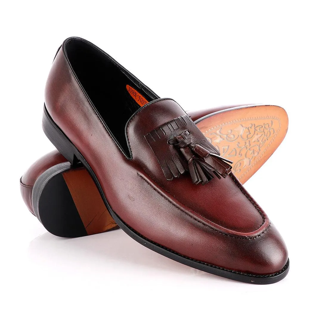 John Foster Wine Leather Slip on Mocassin with Tassels