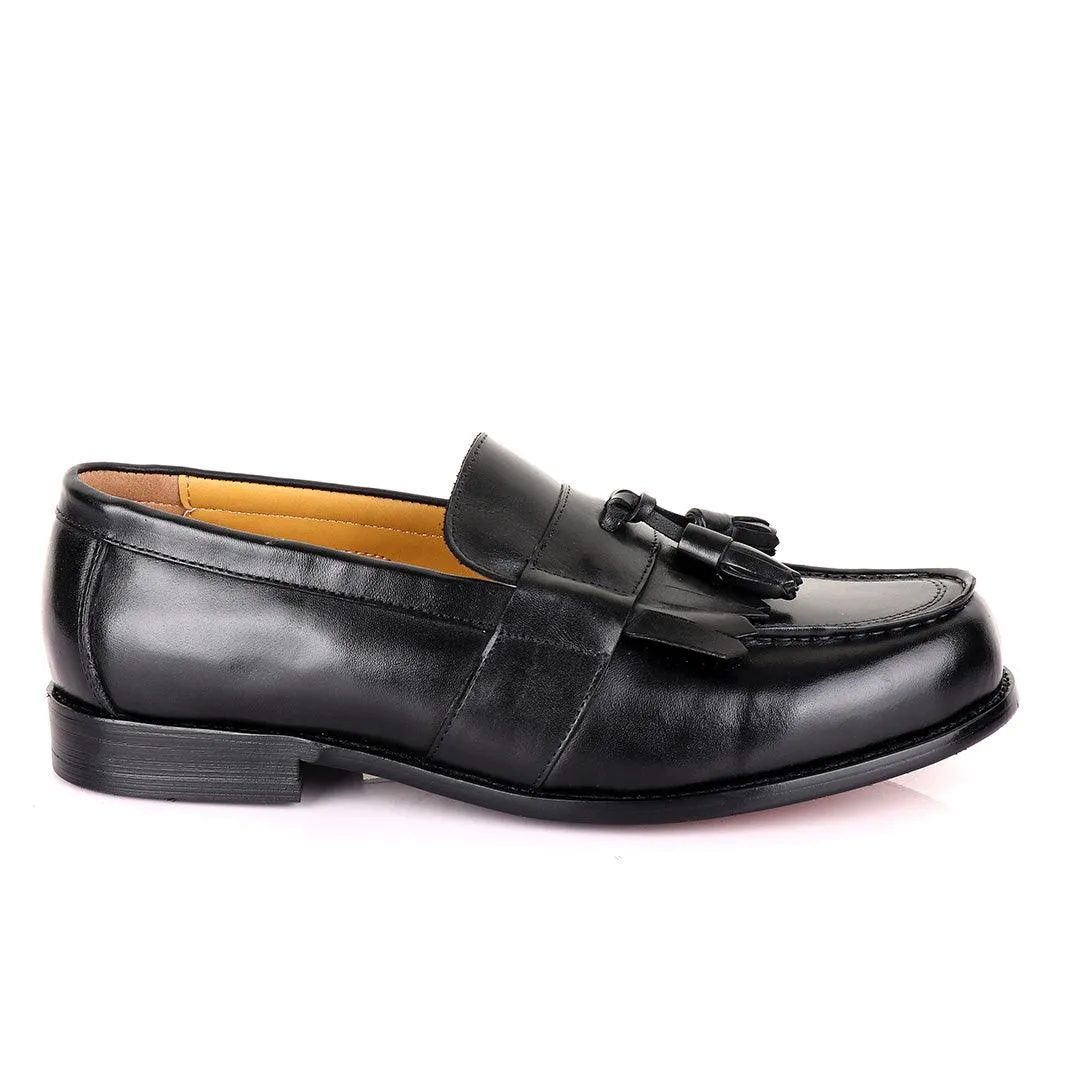 John Mendson Black Tassel Leather Loafers