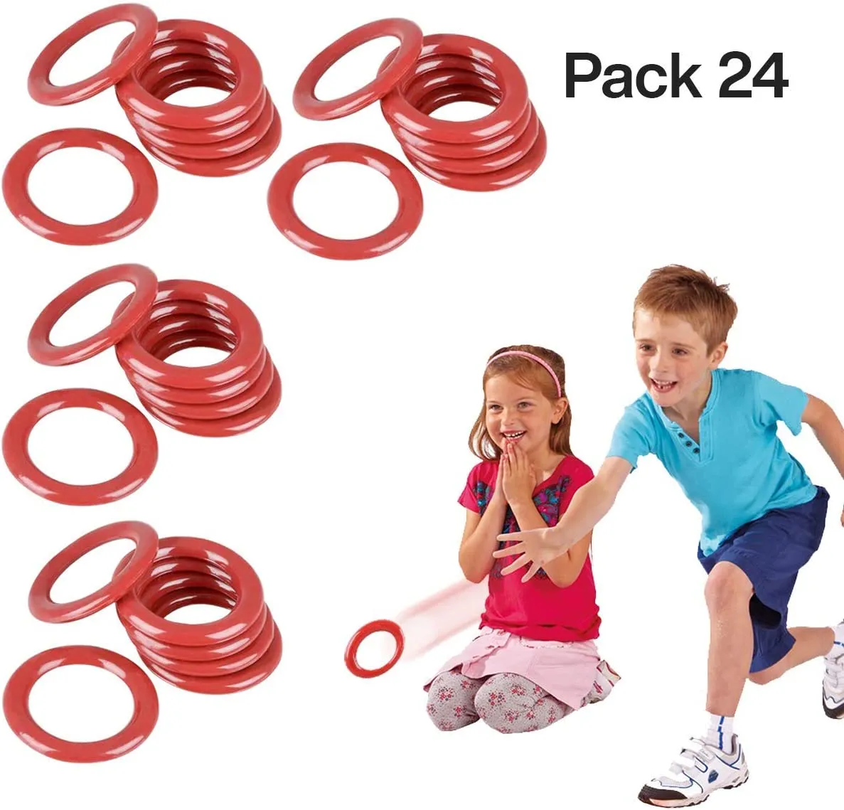 Kicko Plastic Carnival Rings for Stress Relief Toy, Cool Game, Prize - Red, 2.5 Inch, 24