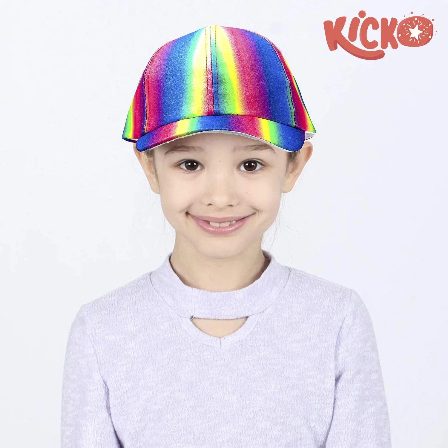 Kicko Rainbow Glitter Baseball Cap - 1 Piece, Snapback Brimmed Hat - One Size Fits All - 9