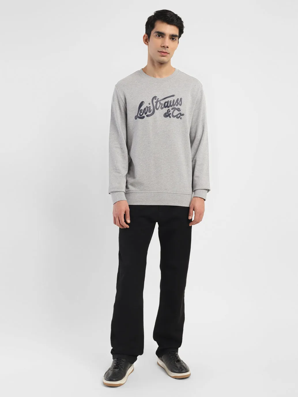 Men's Brand Logo Grey Crew Neck Sweatshirt