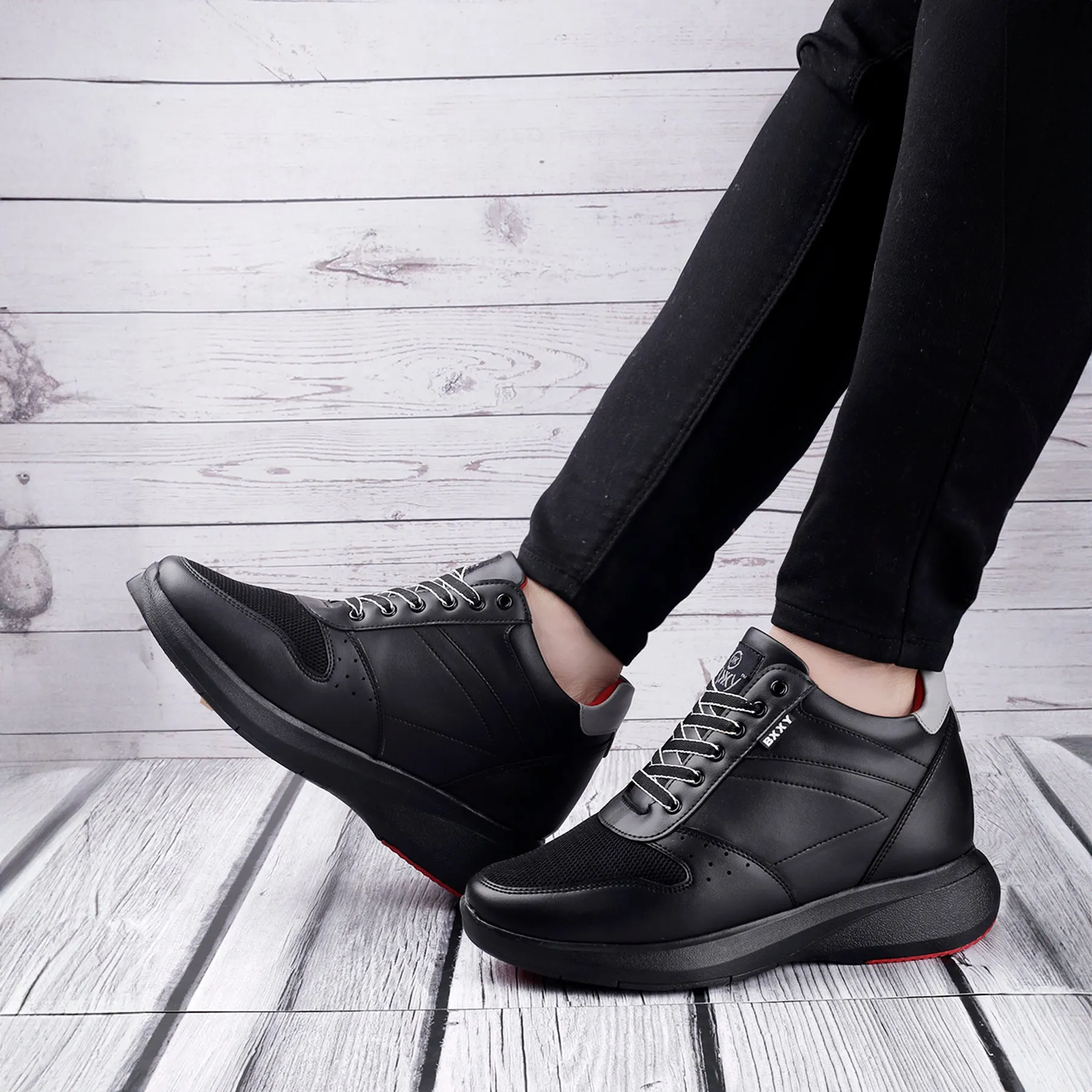 Men's Stylish Hidden Height Increasing Faux Leather Material Casual Outdoor Lace-Up Shoes