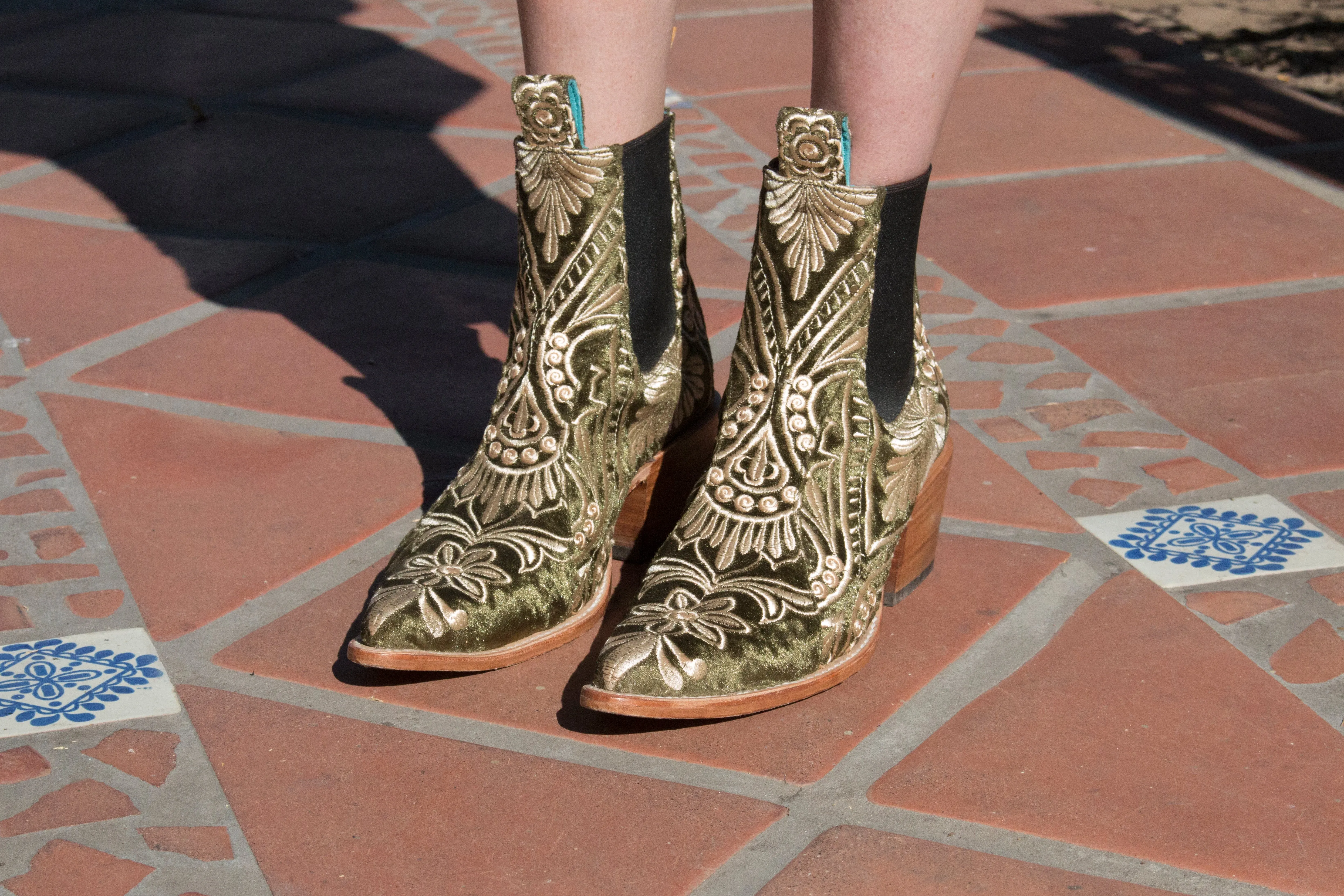 No.1001 FREEWAY chelsea boot- lenni the label x pskaufman... green embroidered velvet UNISEX