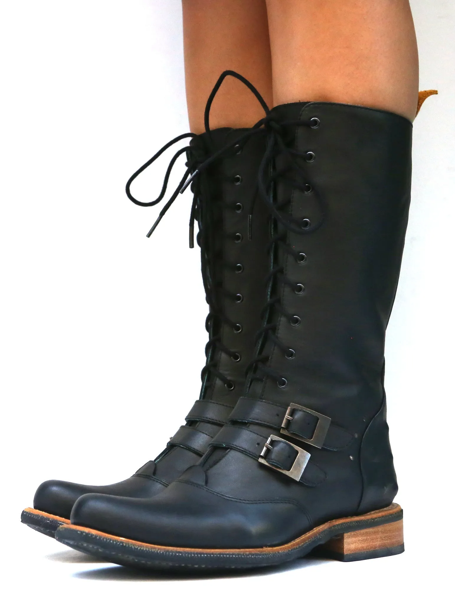 No.1036 TARMAC tall buckle lace boot Black