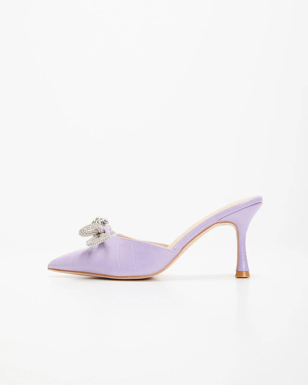 Ophelia Croc Embossed Crystal Embellished Bow Mule Heels