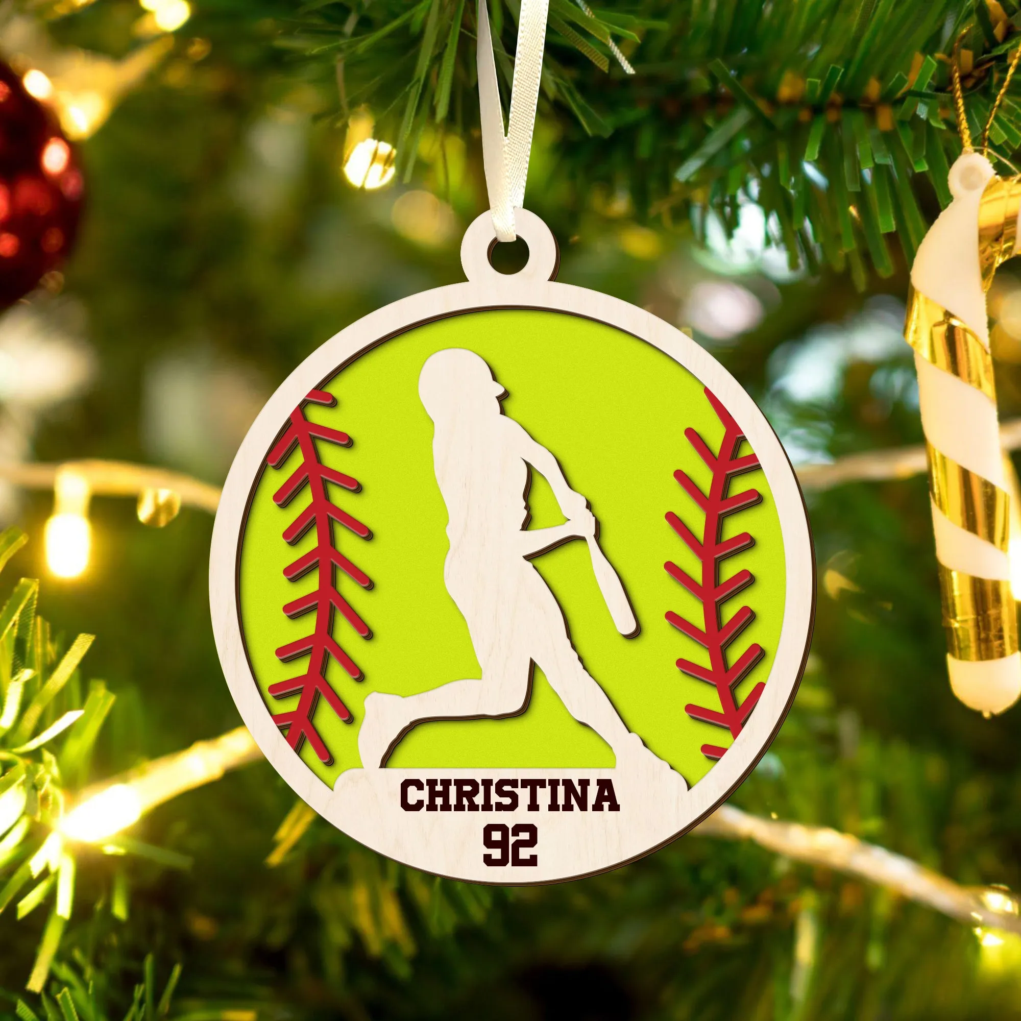 Personalized Softball Ornament, Custom Softball Wood Ornament 2 Layered CF425