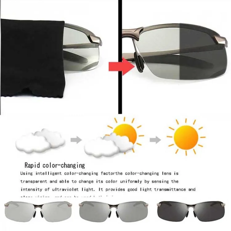 Photochromic Sunglasses Day and Night Vision Driving Eyewear(Gun Metal)