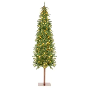 Pre-Lit Artificial Alpine Slim Pencil Christmas Tree w/ LED Lights, Stand