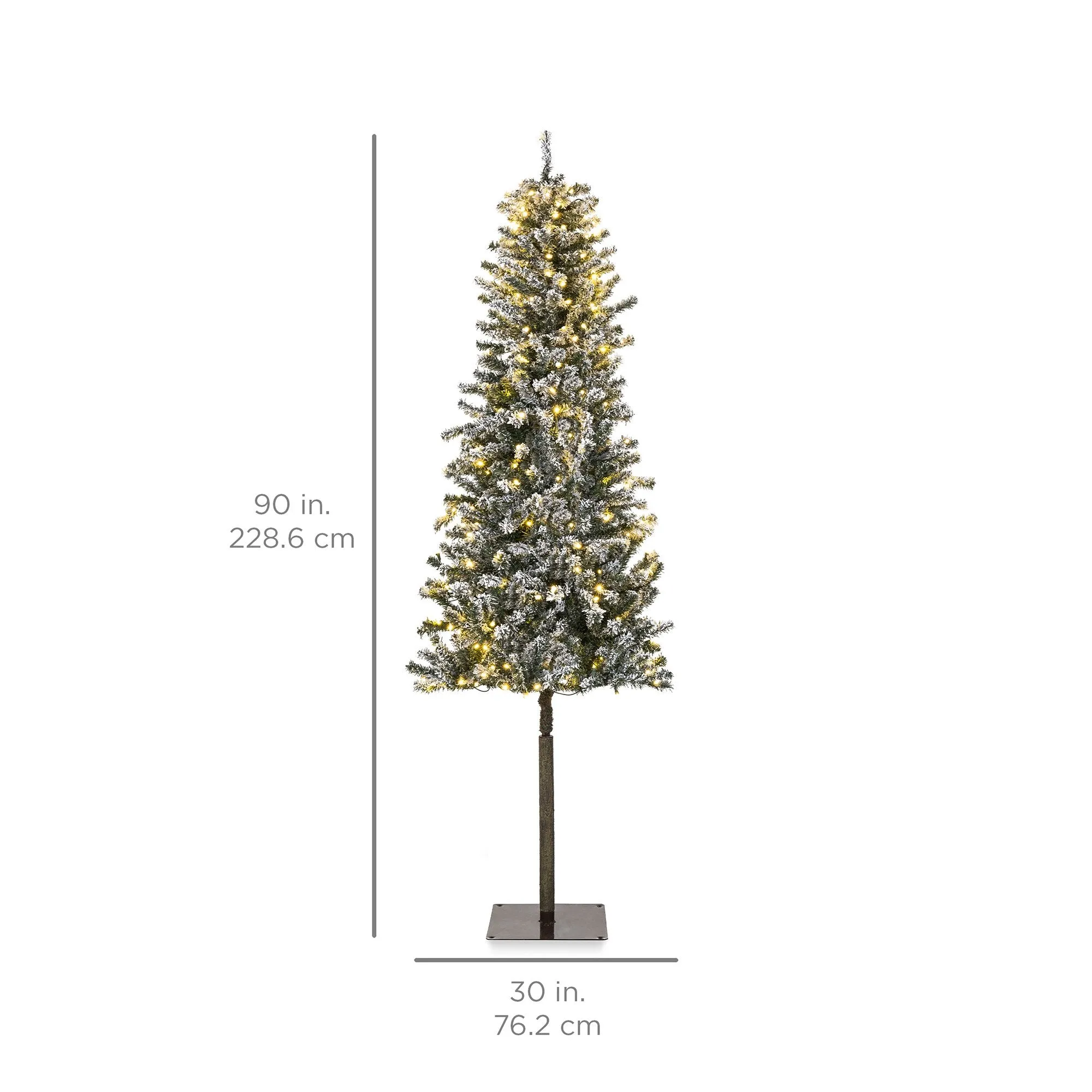 Pre-Lit Snow Flocked Alpine Slim Pencil Christmas Tree w/ LED Lights, Stand