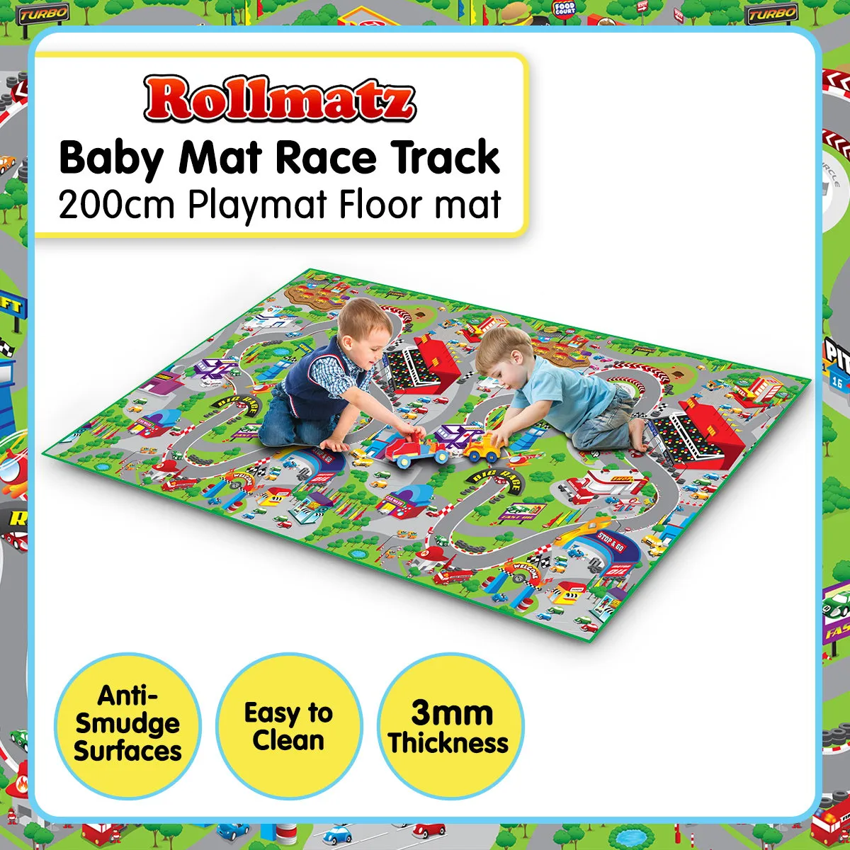 Rollmatz Race Track Baby Kids Play Floor Mat 200cm x 120cm