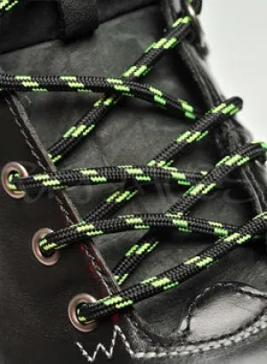 Round Black and Neon Green Bootlaces - 4mm wide