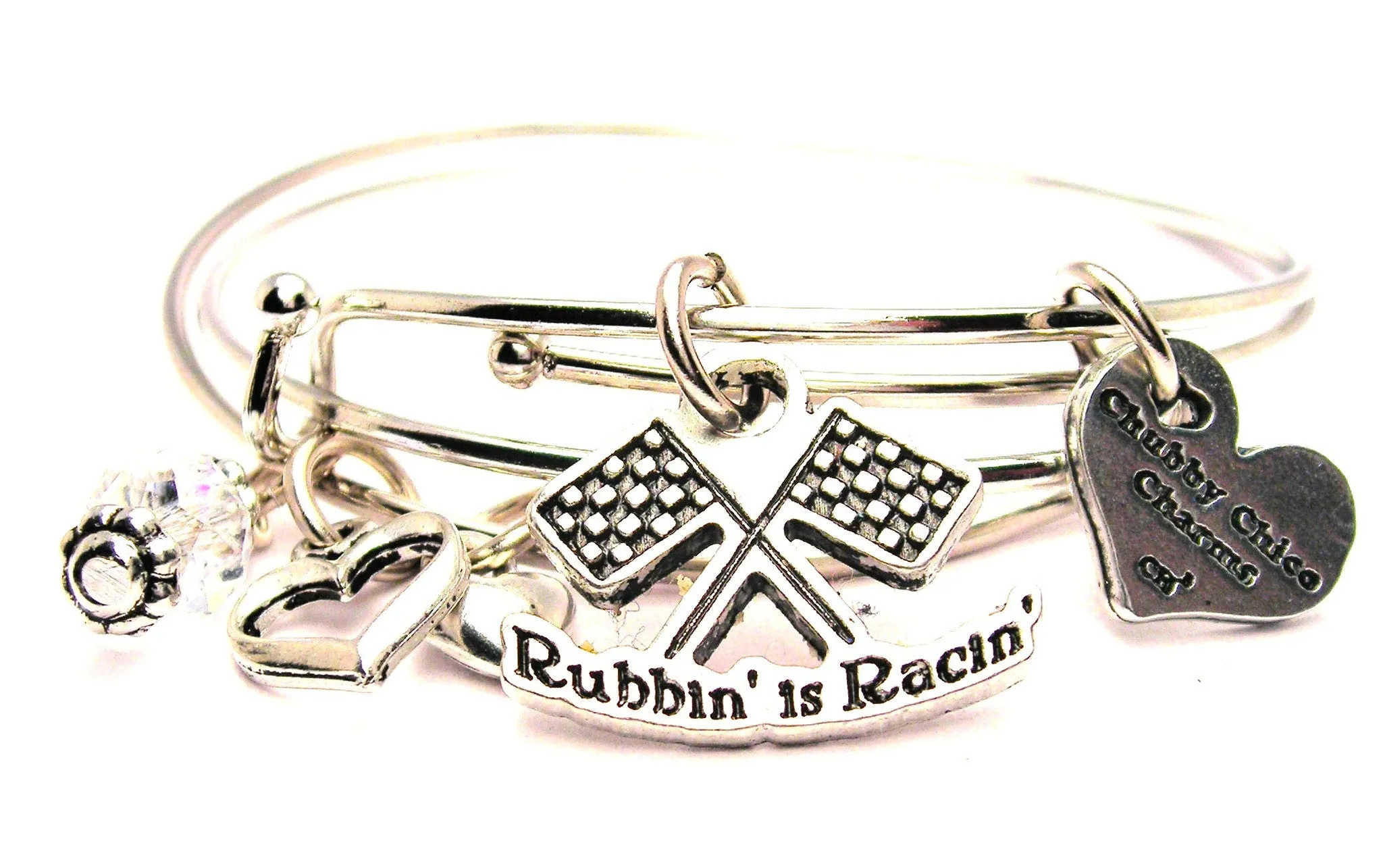 Rubbin Is Racin Race Flags Expandable Bangle Bracelet Set