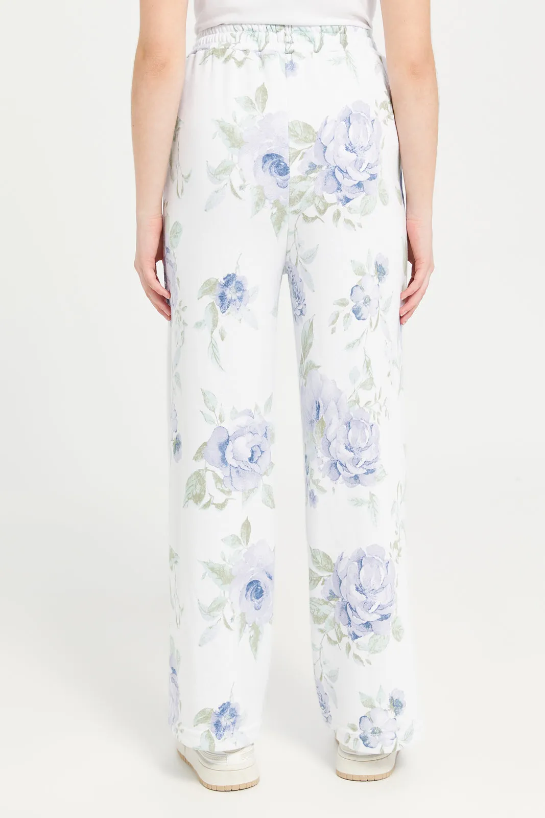 Senior Girls White Floral Wideleg Active Pants