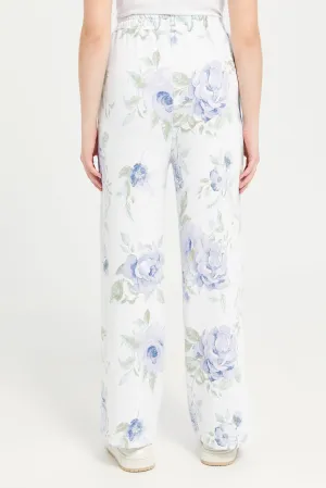 Senior Girls White Floral Wideleg Active Pants